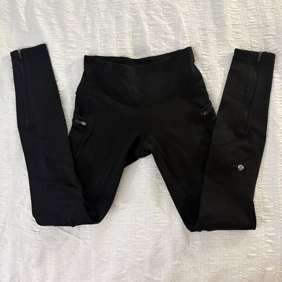 Lululemon Keep The Fleece Tight Leggings 28" Black Tech Fleece Water Resistant 2 - Picture 9 of 11